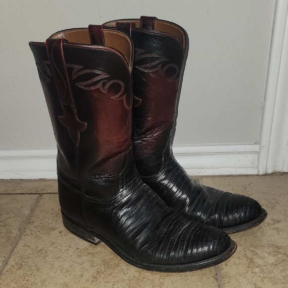 Lucchese Classic Lizard Cowboy Boots Black Cherry Brown Size 8.5 D L5153 229194​